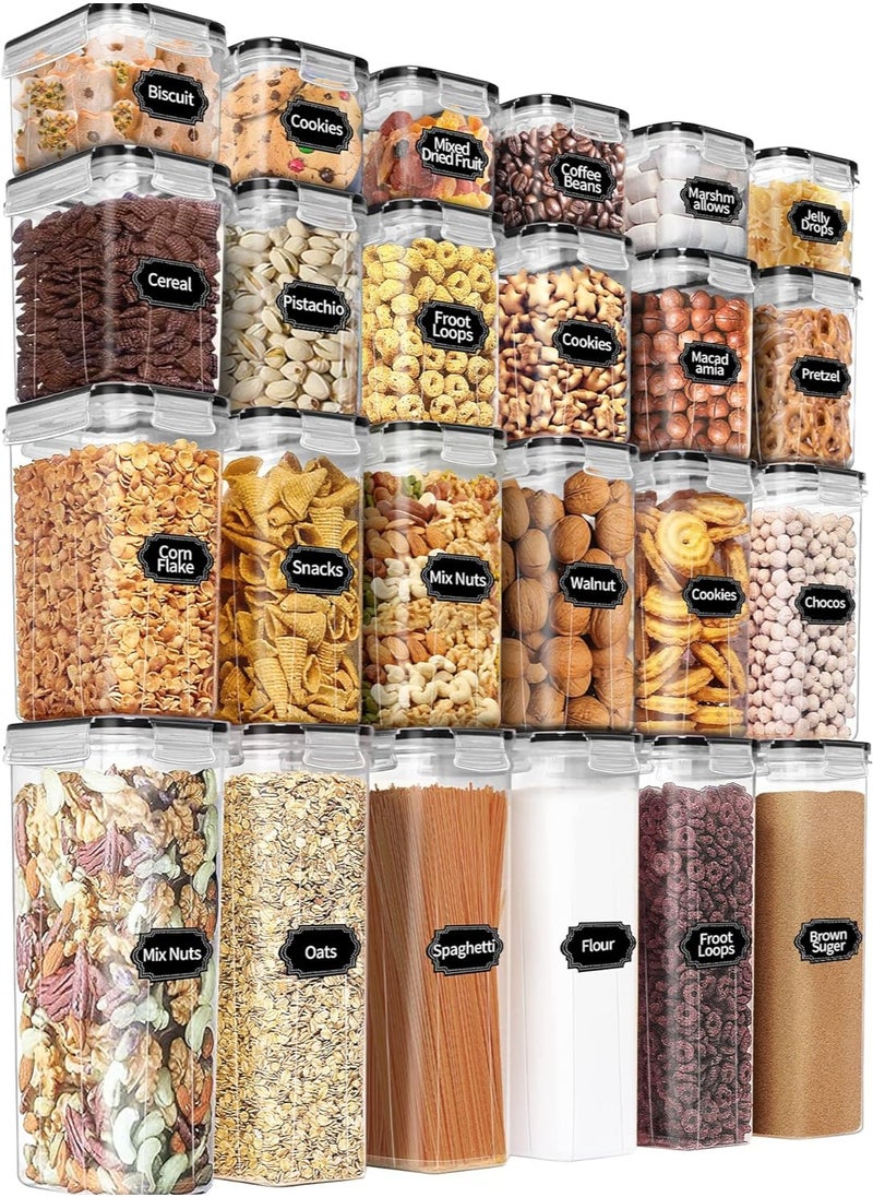 Airtight Food Storage Containers Set with Lids - 24 PCS, BPA Free Kitchen and Pantry Organization, Plastic Leak-proof Canisters for Cereal Flour & Sugar - Labels & Marker