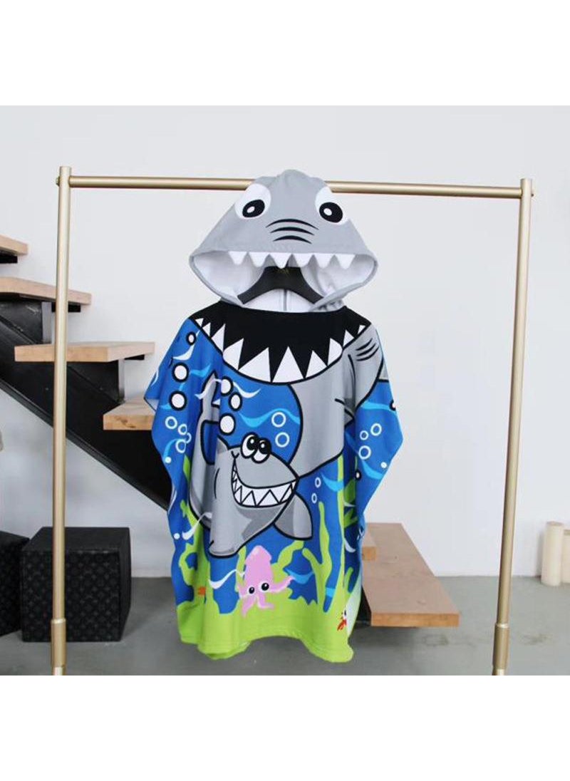 Cross-border large childrens bath towel cloak baby bath quick-drying wearable childrens bathrobe cartoon cloak bath towel Big shark send storage backpack (75 * 150cm suitable for 5-15 years old)