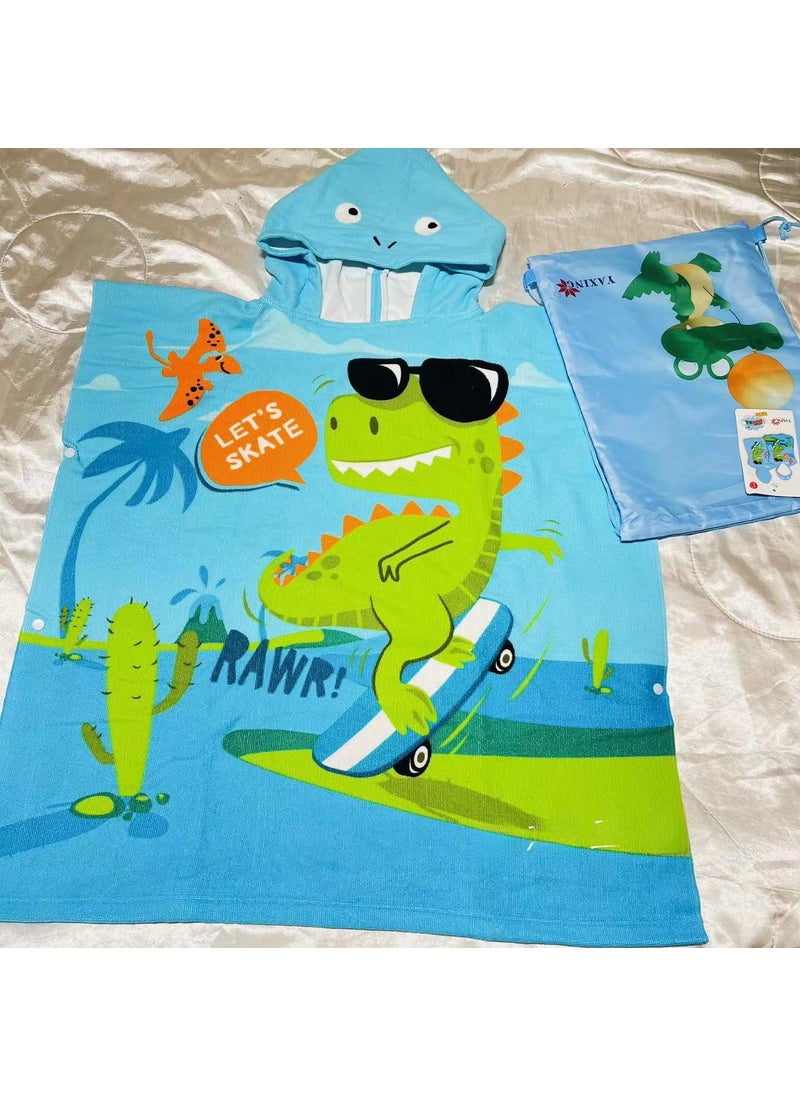 Cross-border large childrens bath towel cloak baby bath quick-drying wearable childrens bathrobe cartoon cloak bath towel Scooter dinosaur comes with storage backpack (70*150cm is suitable for 5-15 years old)