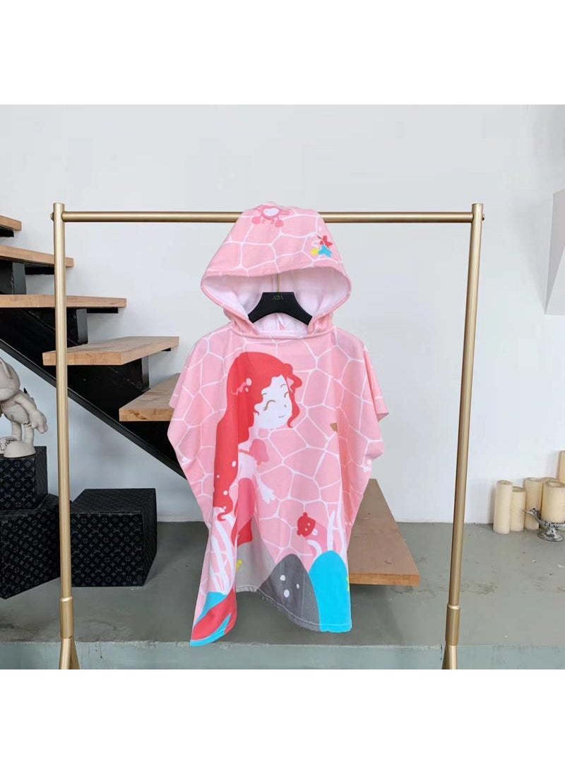 Cross-border large childrens bath towel cloak baby bath quick-drying wearable childrens bathrobe cartoon cloak bath towel Pink mermaid free storage backpack (75 * 150cm suitable for 5-15 years old)