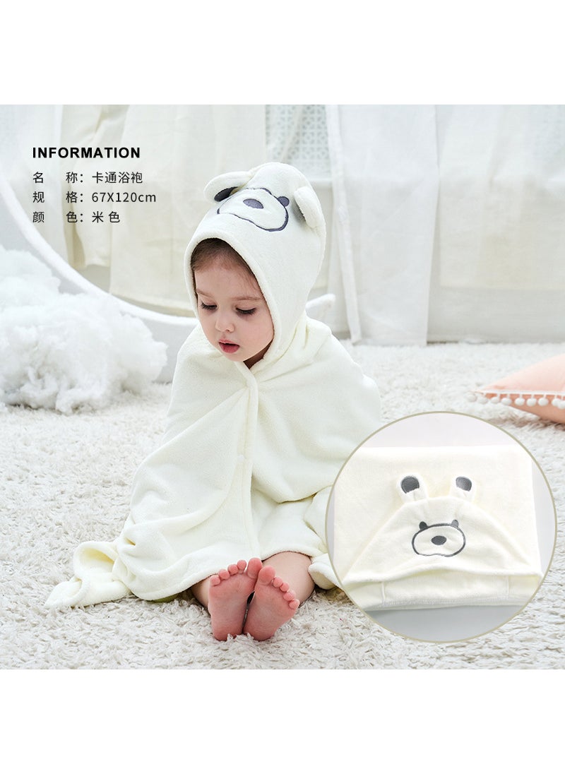 Soft Hooded Baby Bathrobe Coral Fleece Towel Beige