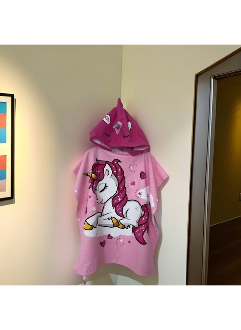 Cross-border large childrens bath towel cloak baby bath quick-drying wearable childrens bathrobe cartoon cloak bath towel Large unicorn storage backpack (75 * 150cm suitable for 5-15 years old)