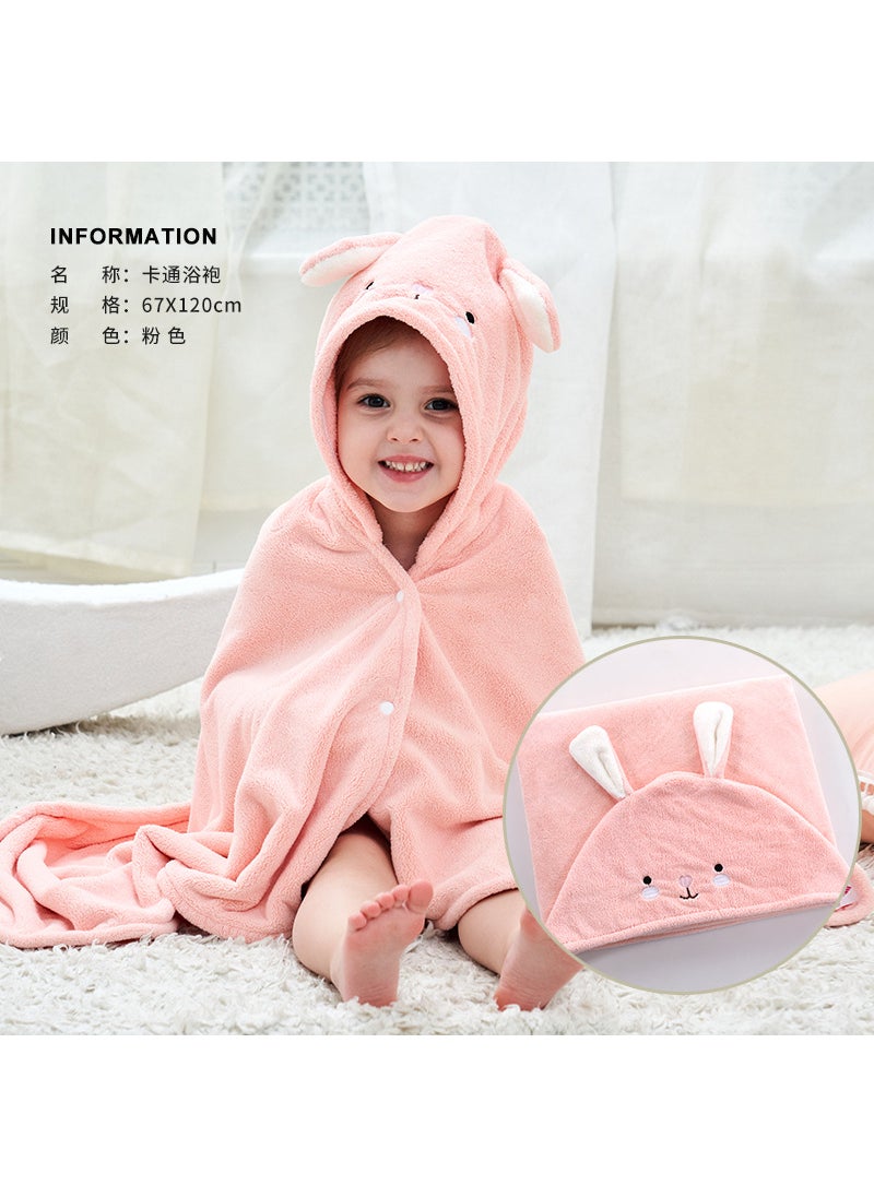 Soft Hooded Baby Bathrobe Coral Fleece Towel Pink