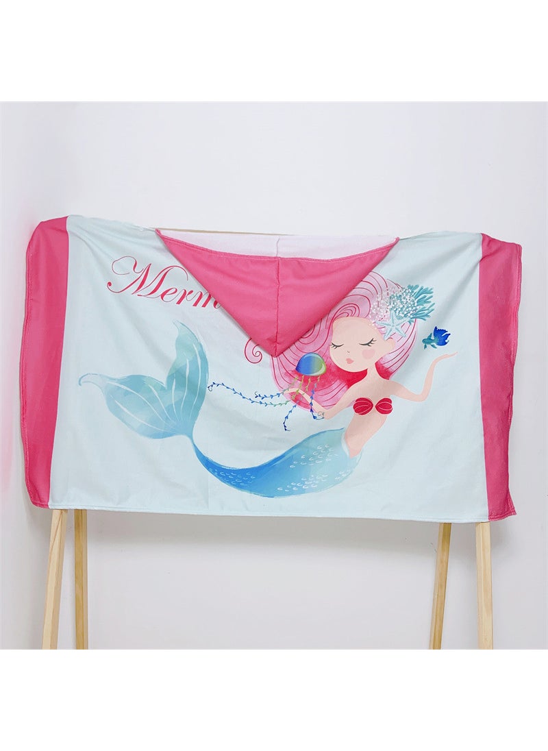 Oversized Cartoon Hooded Beach Towel Robe for Kids Mermaid