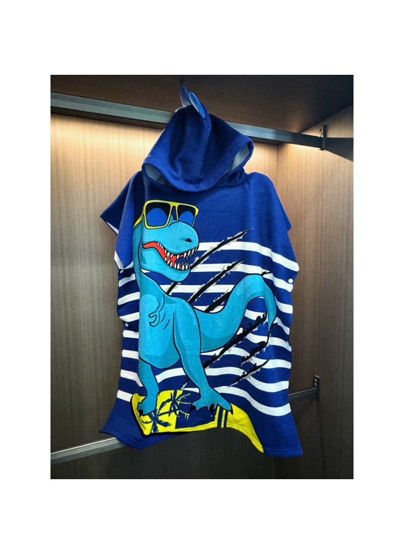 Childrens Bath Towel Hooded Poncho Bathrobe Super Soft Wearable Baby Absorbent Towel for Boys and Girls Swimming Large blue dinosaur (70*150cm comes with backpack)