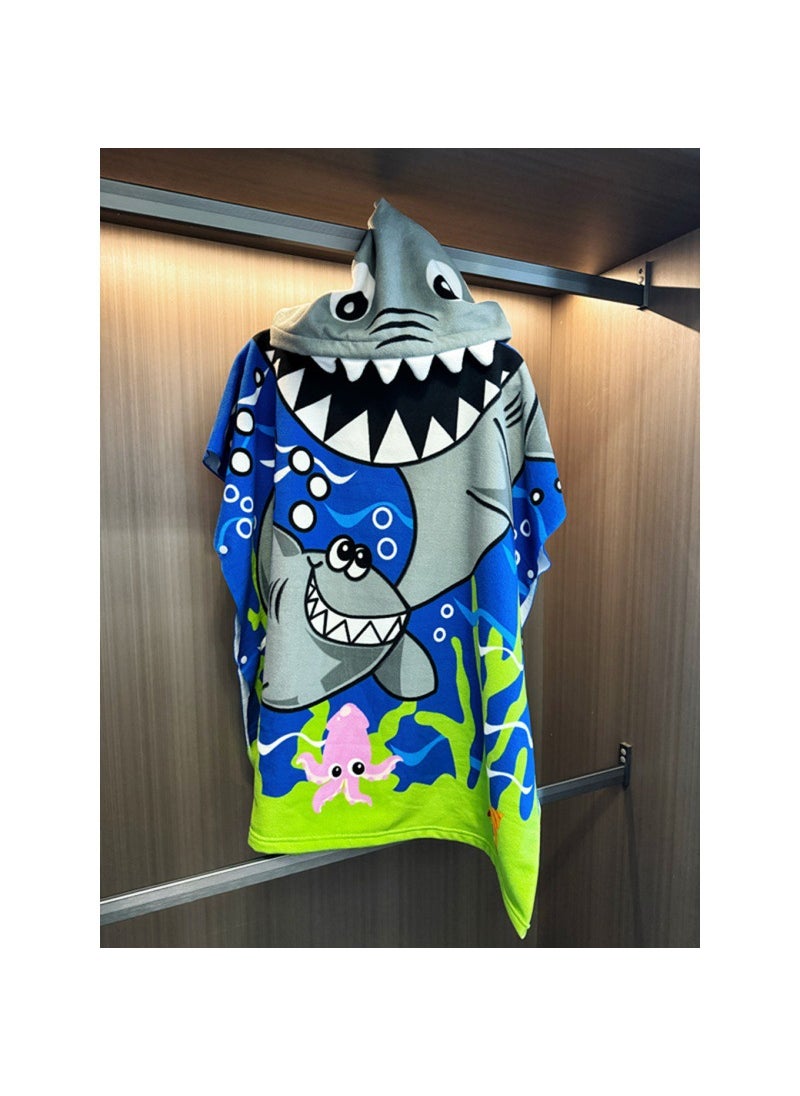 Childrens Bath Towel Hooded Poncho Bathrobe Super Soft Wearable Baby Absorbent Towel for Boys and Girls Swimming Large shark (75*150cm to send backpack)