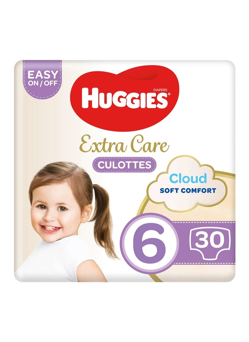 Huggies Extra Care Culottes Pant Style Baby Diapers, 30 Pieces, Size 6, 15-25kg - Double Leak Guards, Wetness Indicator, Soft Waistband