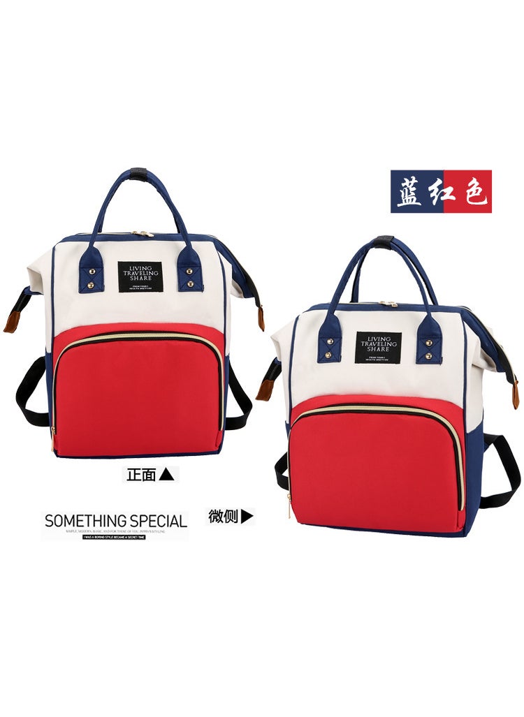 Portable Mummy Bag Foreign Trade New Fashion Maternal and Baby Bag Multi-functional Large Capacity Backpack Travel Mummy Bag Blue red and white color matching.