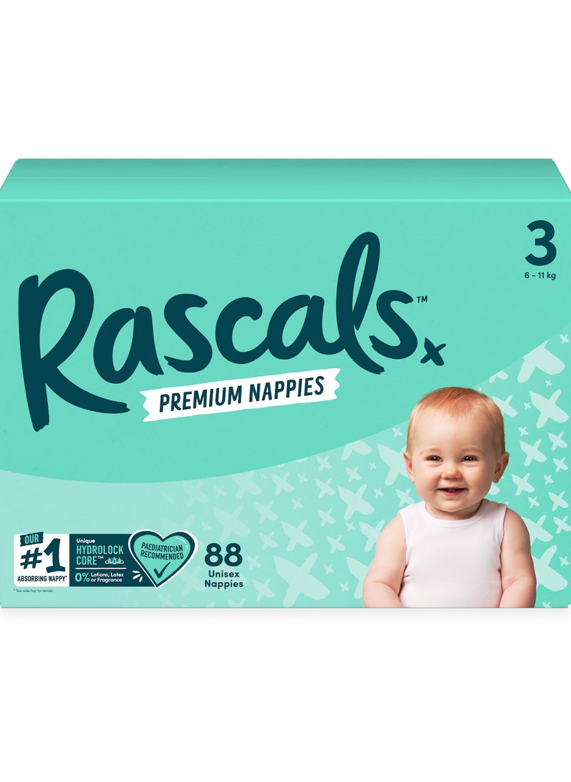 Rascals Premium Baby Diapers Jumbo Box - Size 3, 6-11 kg, 88 Count