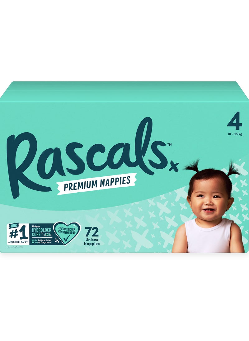 Rascals Premium Baby Diapers Jumbo Box - Size 4, 10-15 kg, 72 Count