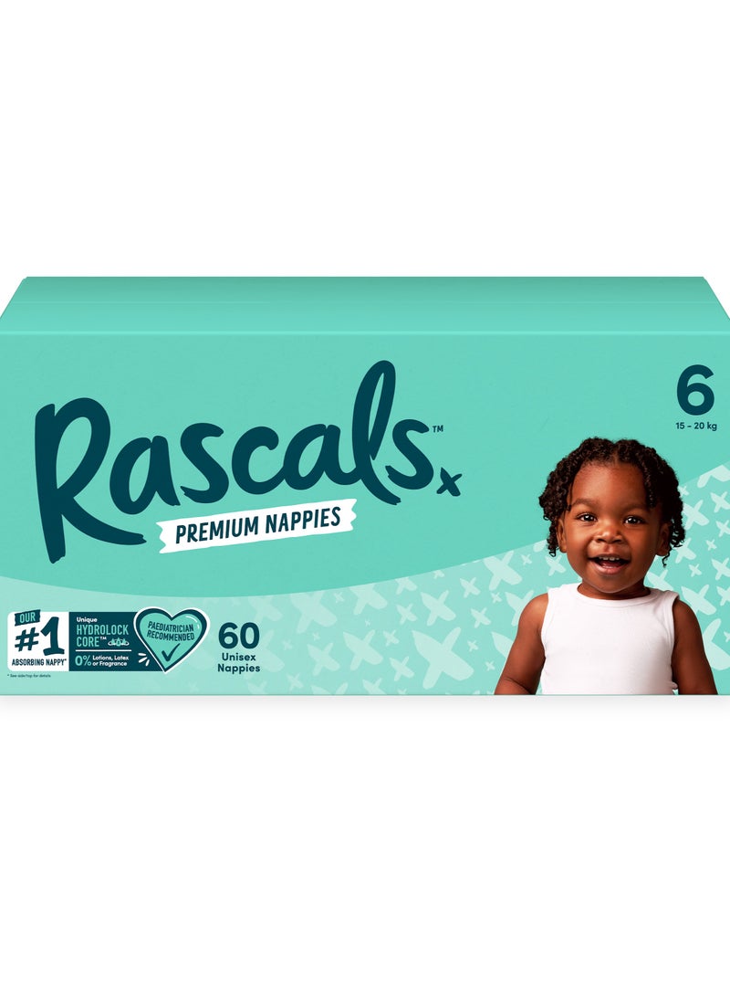 Rascals Premium Baby Diapers Jumbo Box - Size 6, 15-20 kg, 60 Count