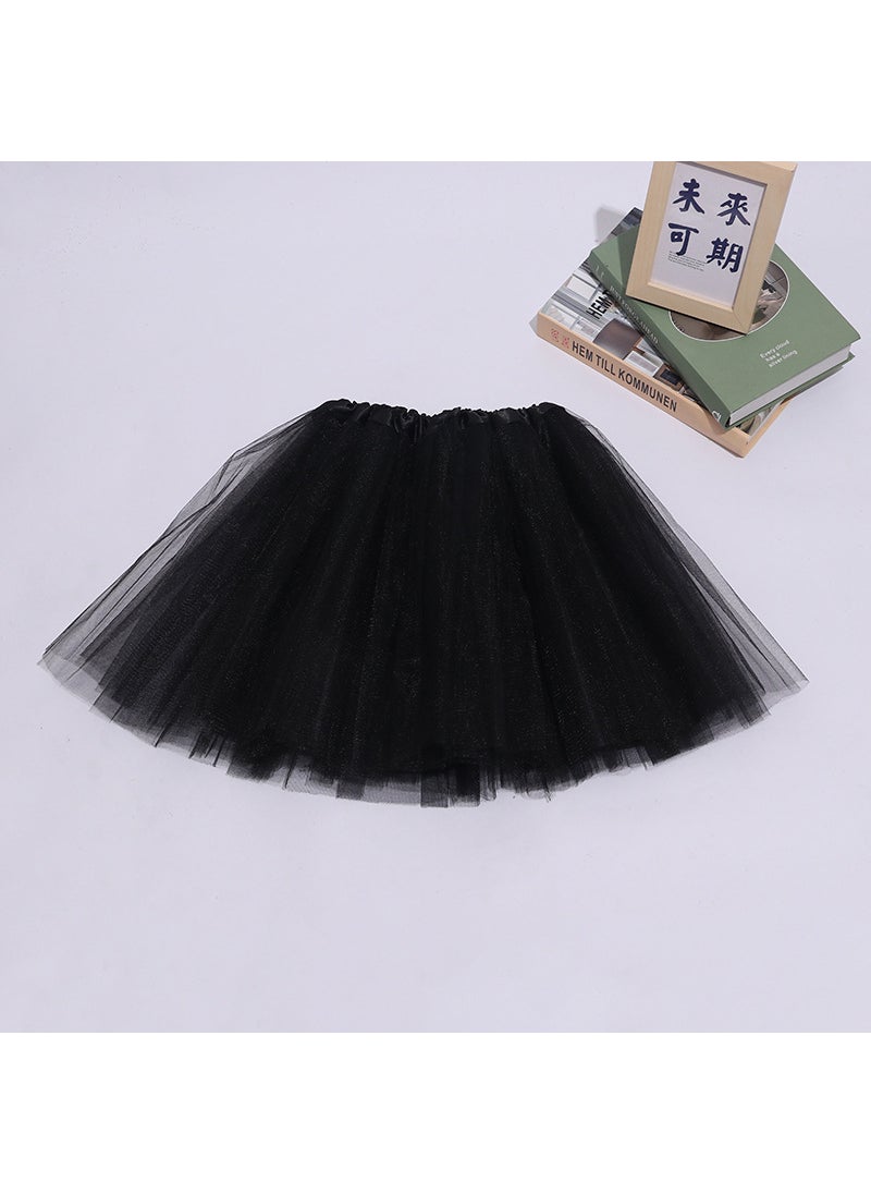 Kids Tutu Skirt Dance Performance Triple Layer TulleBlack Black