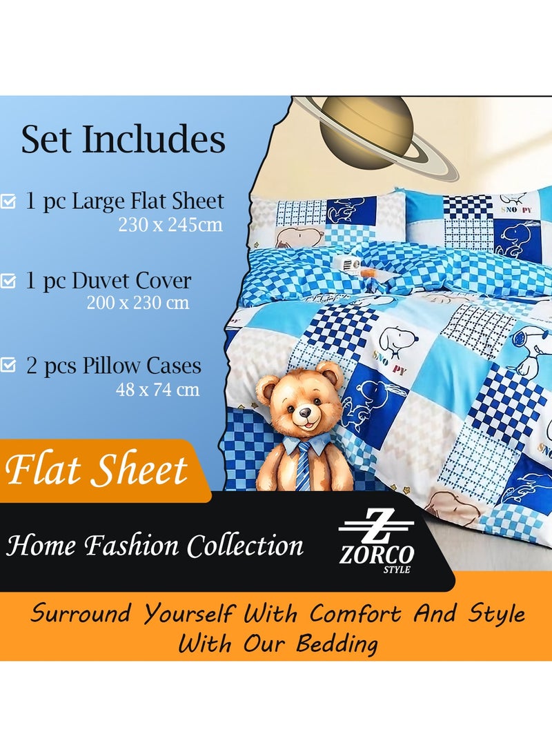 Boys Duvet Cover Set 4 Pieces Cotton King Size Luxurious Bedding Set, Modern and Attractive Bedding Set with 1xFlate Sheet, 1xDuvet Cover, 2xPillow Cases