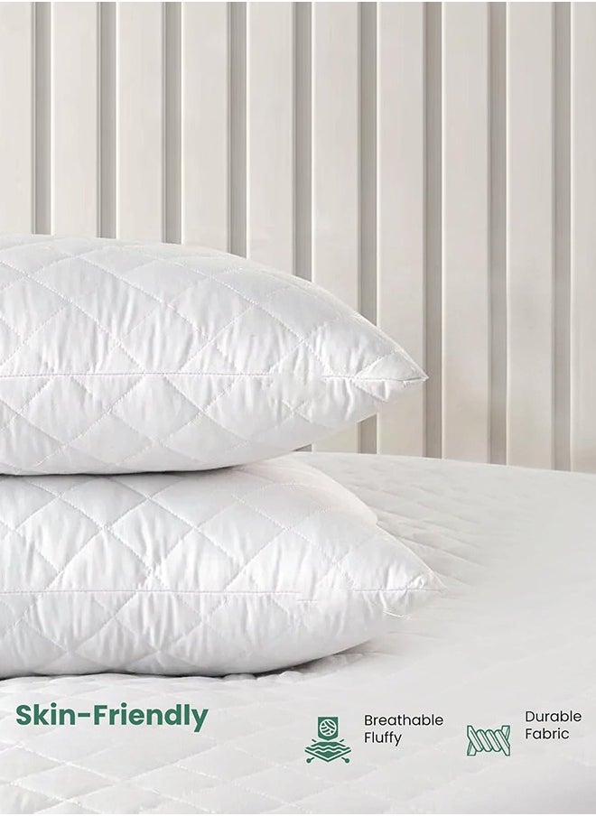 2-Pack Hotel-quality White bed Pillows, Diamond Quilted for Side & Stomach Sleepers, Hypoallergenic, Soft & Fluffy, Lightweight & Breathable with Durable Polyester Filling for Supreme Comfort (50x75 cm)