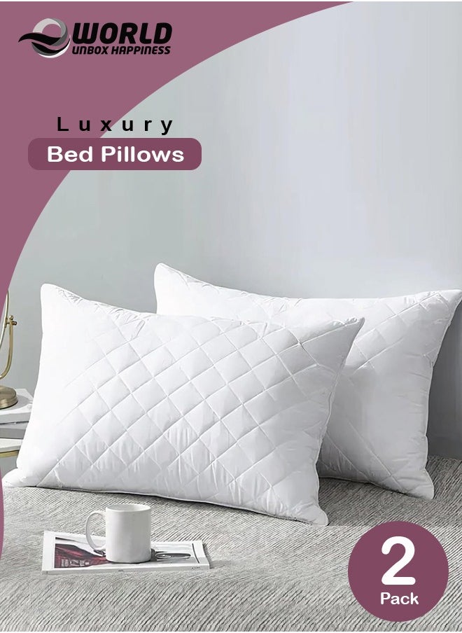 2-Pack Hotel-quality White bed Pillows, Diamond Quilted for Side & Stomach Sleepers, Hypoallergenic, Soft & Fluffy, Lightweight & Breathable with Durable Polyester Filling for Supreme Comfort (50x75 cm)