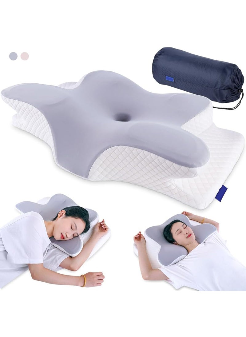 Butterfly Shape Cervical Pillow for Shoulder and Neck Pain Relief, Memory Foam Neck Pillow, Ergonomic Orthopedic Neck Support Pillow for Side Back Stomach Sleeping with Washable Cover.