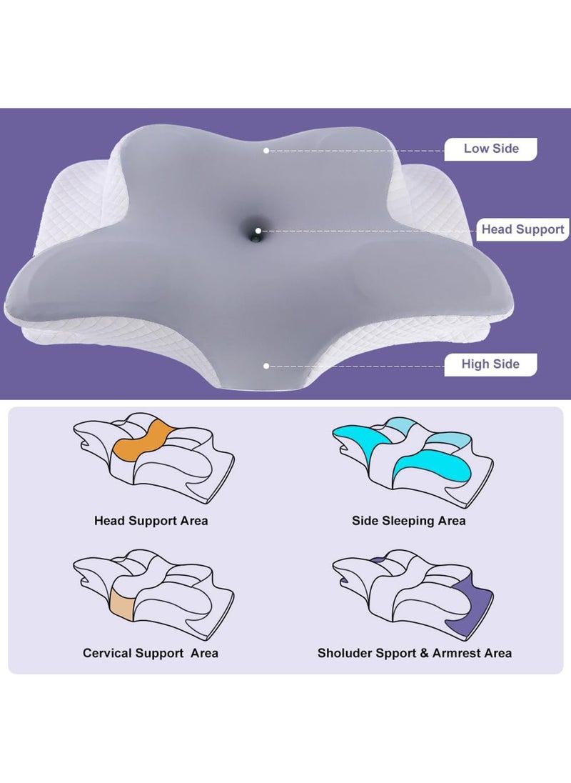 Butterfly Shape Cervical Pillow for Shoulder and Neck Pain Relief, Memory Foam Neck Pillow, Ergonomic Orthopedic Neck Support Pillow for Side Back Stomach Sleeping with Washable Cover.