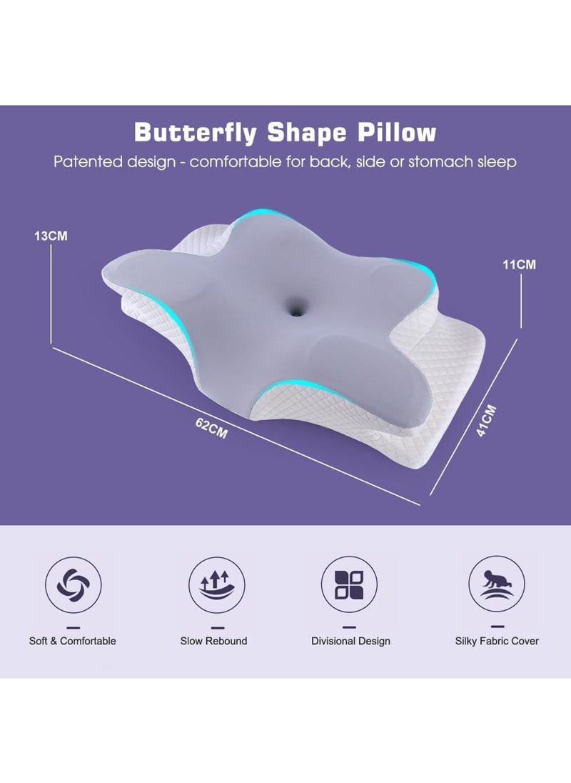 Butterfly Shape Cervical Pillow for Shoulder and Neck Pain Relief, Memory Foam Neck Pillow, Ergonomic Orthopedic Neck Support Pillow for Side Back Stomach Sleeping with Washable Cover.