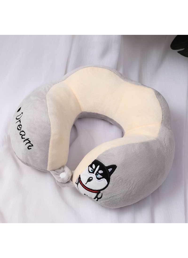 Cartoon U-Shaped Travel Neck PillowDouble embroidery Gray two ha-Crystal Velvet Double embroidery Gray two ha-Crystal Velvet