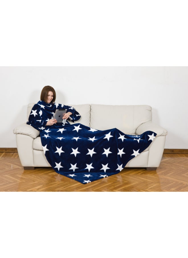 Wearable Blanket | Fleece Blanket w/ Sleeves & Pocket, Stars Pattern, Soft Comfy & Warm, Machine Washable, for Adults Men Women Teenagers size 140 x 210cm - DeLuxe Stars