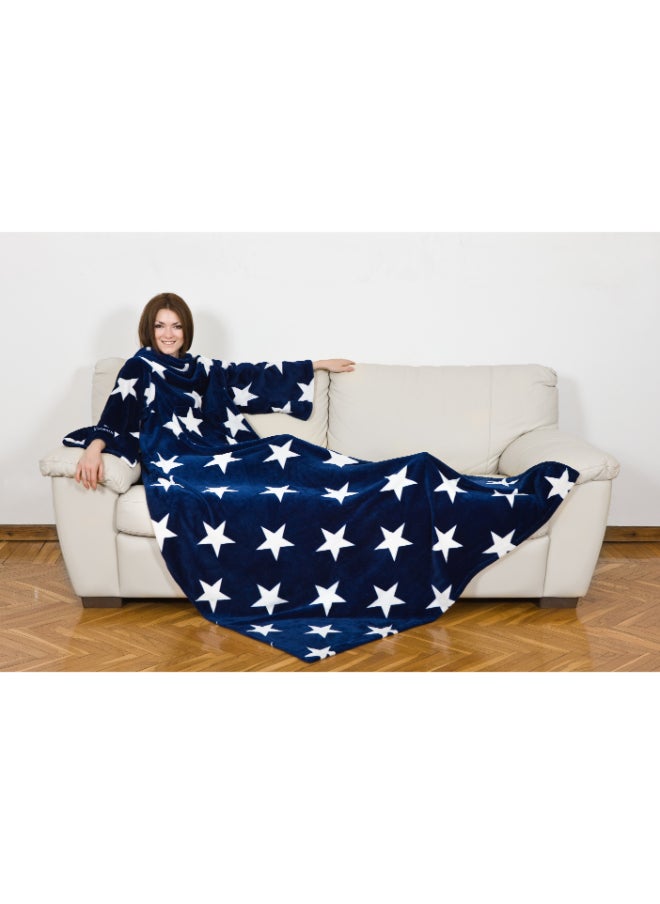 Wearable Blanket | Fleece Blanket w/ Sleeves & Pocket, Stars Pattern, Soft Comfy & Warm, Machine Washable, for Adults Men Women Teenagers size 140 x 210cm - DeLuxe Stars