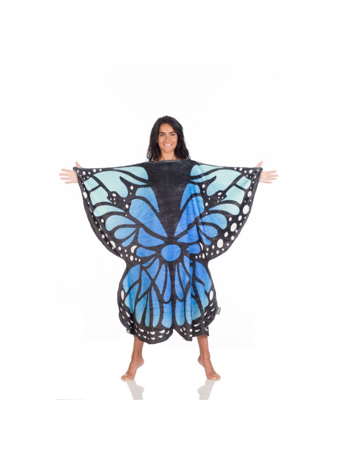 Wearable Blanket | Double Sided Wearable Fleece Blanket w/ Butteryfly Wings, Soft, Comfy, Warm, Fun, Machine Washable, for Adults Men Women Teenagers size 120 x 120cm - Blue/Purple Butterfly