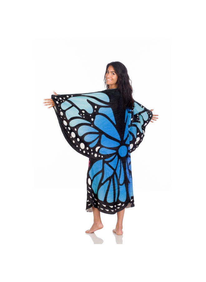 Wearable Blanket | Double Sided Wearable Fleece Blanket w/ Butteryfly Wings, Soft, Comfy, Warm, Fun, Machine Washable, for Adults Men Women Teenagers size 120 x 120cm - Blue/Purple Butterfly