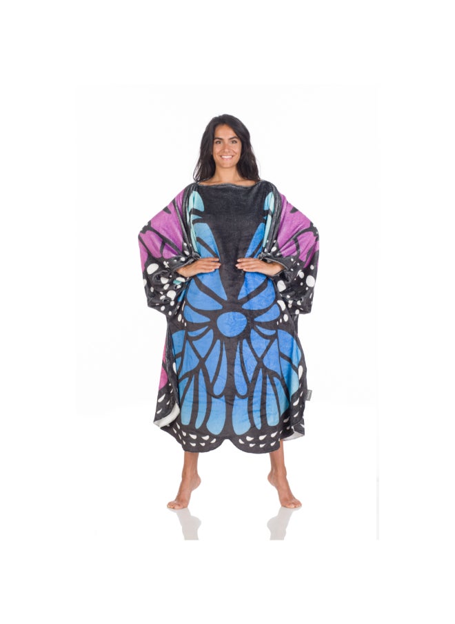 Wearable Blanket | Double Sided Wearable Fleece Blanket w/ Butteryfly Wings, Soft, Comfy, Warm, Fun, Machine Washable, for Adults Men Women Teenagers size 120 x 120cm - Blue/Purple Butterfly