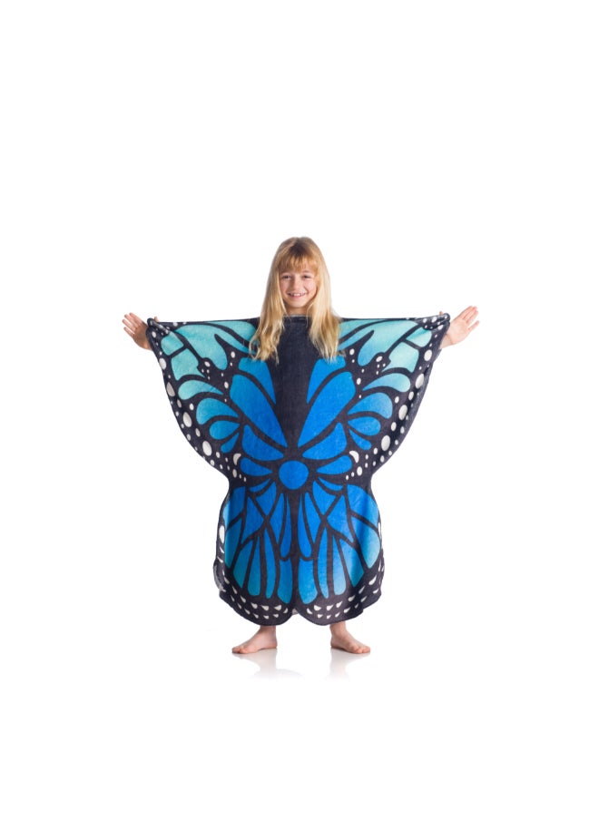 Wearable Blanket | Double Sided Wearable Fleece Blanket w/ Butteryfly Wings, Soft, Comfy, Warm, Fun, Machine Washable, for Kids and Teenagers size 80x90cm - Blue/Purple Butterfly