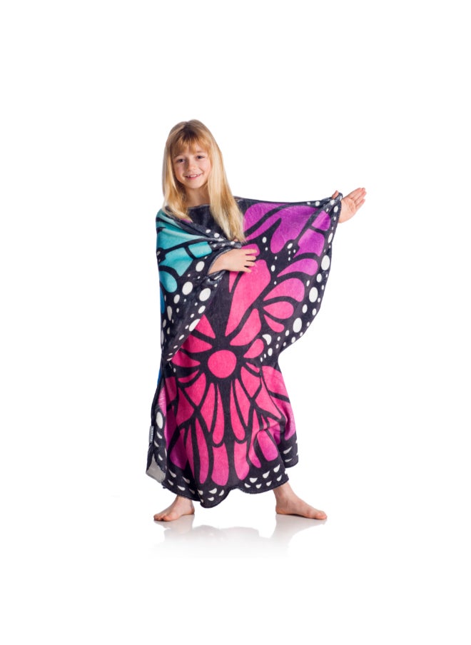 Wearable Blanket | Double Sided Wearable Fleece Blanket w/ Butteryfly Wings, Soft, Comfy, Warm, Fun, Machine Washable, for Kids and Teenagers size 80x90cm - Blue/Purple Butterfly