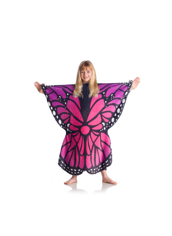 Wearable Blanket | Double Sided Wearable Fleece Blanket w/ Butteryfly Wings, Soft, Comfy, Warm, Fun, Machine Washable, for Kids and Teenagers size 80x90cm - Blue/Purple Butterfly