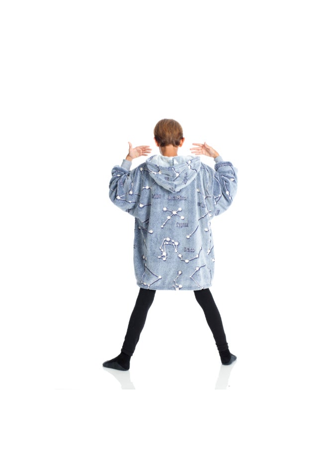 Hoodie Wearable Blanket | Oversized Sweatshirt, Hooded Fleece Blanket for Kids & Teenagers, Ultra Soft & Comfy, Big Front Pocket, Lightweight, Washable, size 65x75cm - Glow Constellations