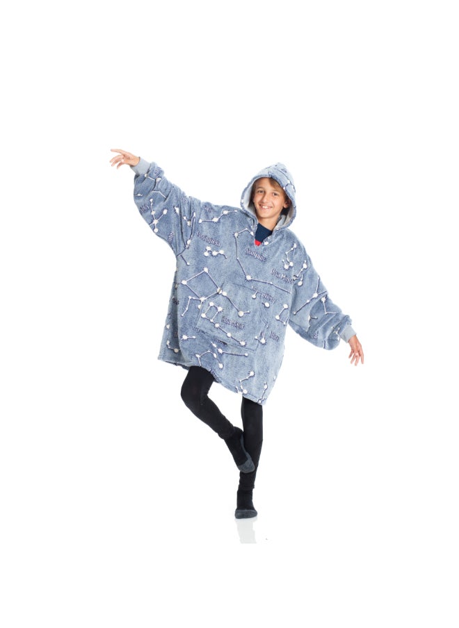 Hoodie Wearable Blanket | Oversized Sweatshirt, Hooded Fleece Blanket for Kids & Teenagers, Ultra Soft & Comfy, Big Front Pocket, Lightweight, Washable, size 65x75cm - Glow Constellations