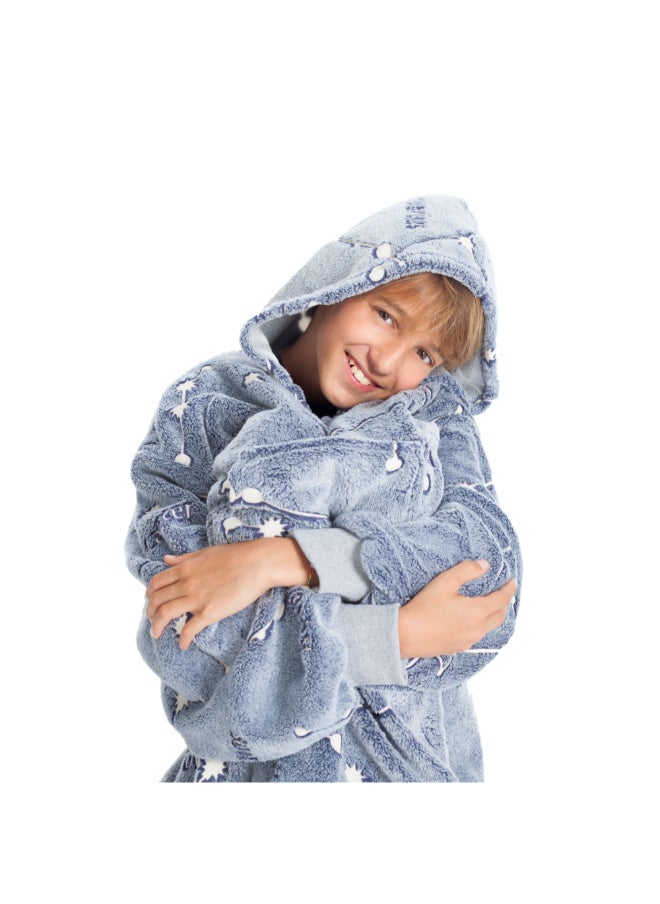 Hoodie Wearable Blanket | Oversized Sweatshirt, Hooded Fleece Blanket for Kids & Teenagers, Ultra Soft & Comfy, Big Front Pocket, Lightweight, Washable, size 65x75cm - Glow Constellations