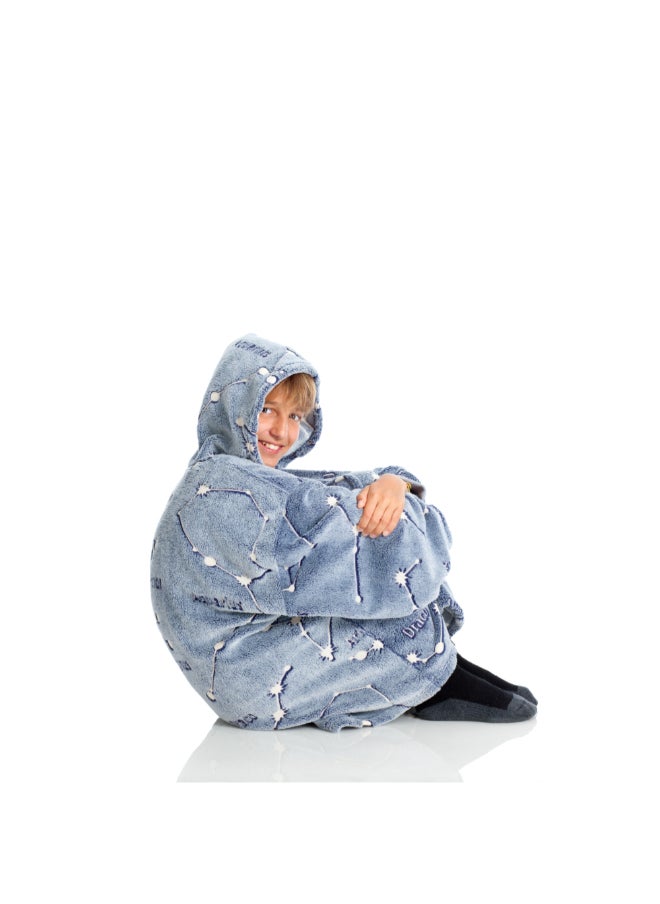 Hoodie Wearable Blanket | Oversized Sweatshirt, Hooded Fleece Blanket for Kids & Teenagers, Ultra Soft & Comfy, Big Front Pocket, Lightweight, Washable, size 65x75cm - Glow Constellations