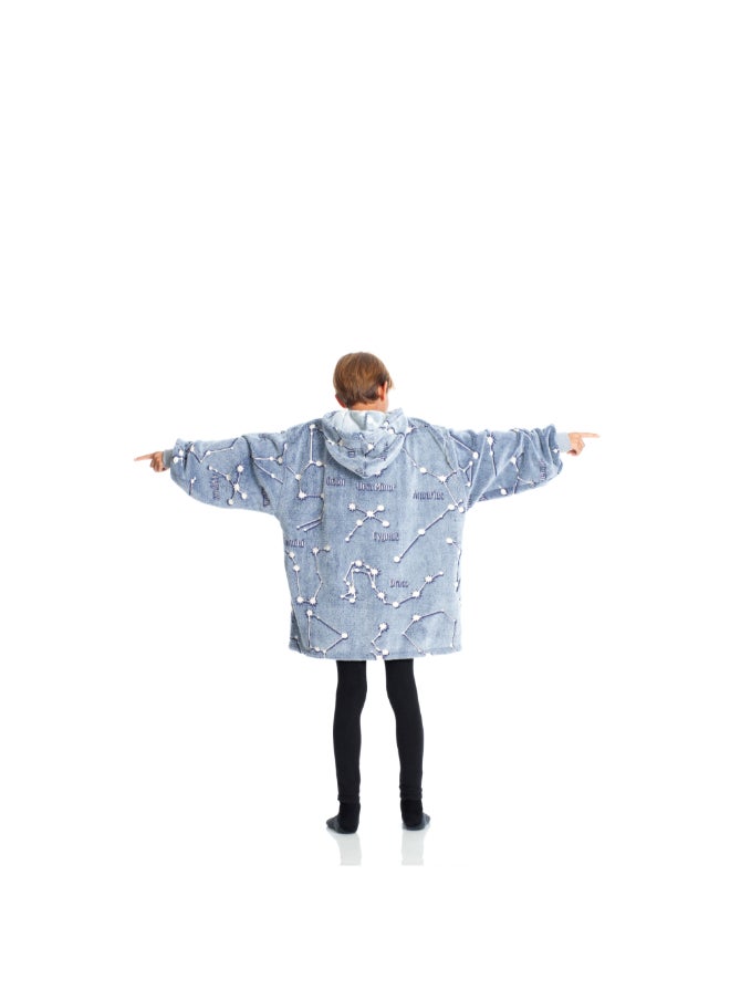 Hoodie Wearable Blanket | Oversized Sweatshirt, Hooded Fleece Blanket for Kids & Teenagers, Ultra Soft & Comfy, Big Front Pocket, Lightweight, Washable, size 65x75cm - Glow Constellations