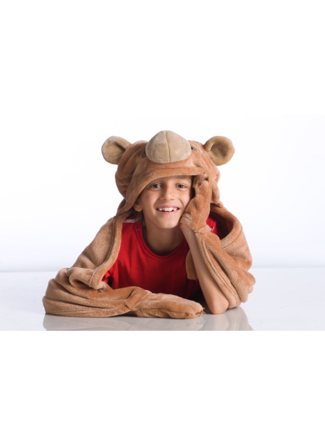 Wearable Blanket | Wearable Fleece Blanket for Kids w/ Cape, Hood, Gloves, Soft, Comfy, Warm, Fun, Machine Washable, for Kids Teenagers size 100 x 130cm - Brown Bear