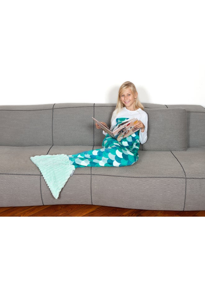 Mermaid Tail Blanket | Wearable Fleece Blanket w/ Sirena Tail for Kids, Soft, Comfy, Warm, Fun, Machine Washable, for Kids and Teenagers size 135cm - Turquoise Mermaid