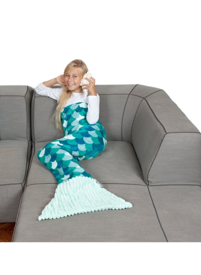 Mermaid Tail Blanket | Wearable Fleece Blanket w/ Sirena Tail for Kids, Soft, Comfy, Warm, Fun, Machine Washable, for Kids and Teenagers size 135cm - Turquoise Mermaid