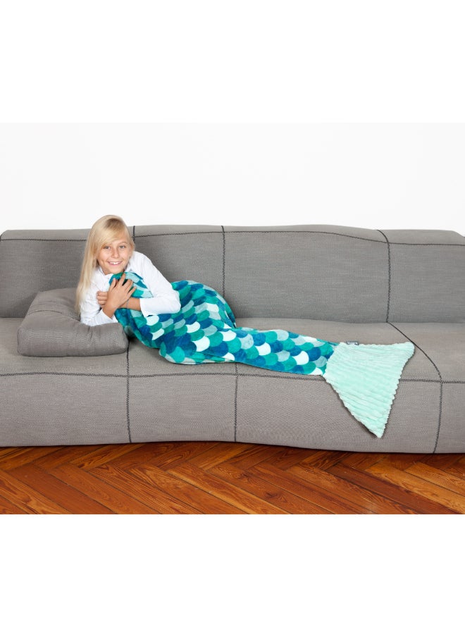 Mermaid Tail Blanket | Wearable Fleece Blanket w/ Sirena Tail for Kids, Soft, Comfy, Warm, Fun, Machine Washable, for Kids and Teenagers size 135cm - Turquoise Mermaid