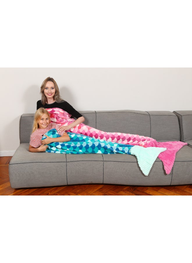 Mermaid Tail Blanket | Wearable Fleece Blanket w/ Sirena Tail for Kids, Soft, Comfy, Warm, Fun, Machine Washable, for Kids and Teenagers size 135cm - Turquoise Mermaid