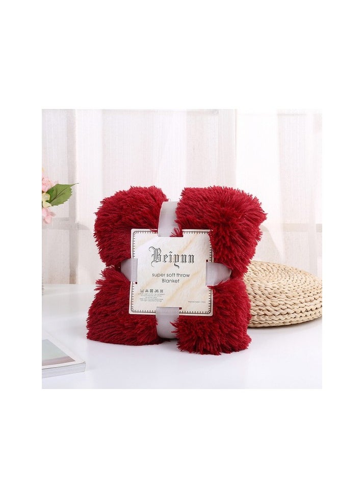 Soft flannel blanket solid color hot plush blanket sofa bed home decor winter polar blanket knit Colour:Crimson Ebatlar:130 x 160 cm