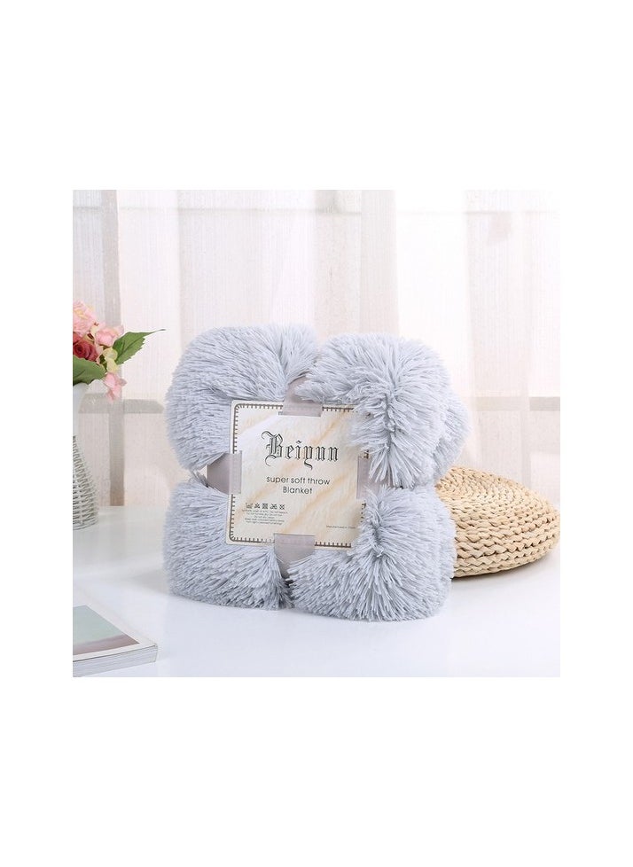 Soft flannel blanket solid color hot plush blanket sofa bed home decor winter polar blanket knit Colour:Light gray Sizes:130 x 160 cm