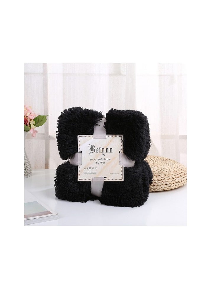 Soft flannel blanket solid color hot plush blanket sofa bed home decor winter polar blanket knit Colour:Black Sizes:130 x 160 cm