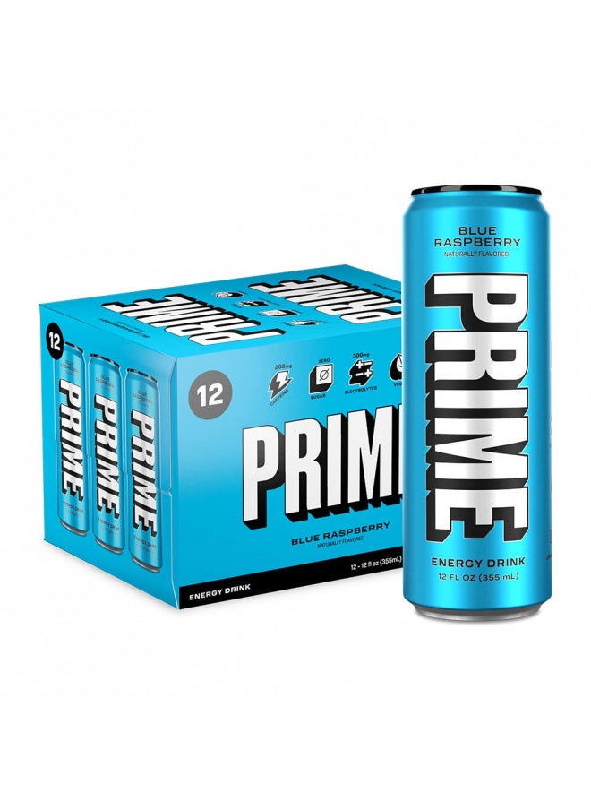 PRIME Energy BLUE RASPBERRY | Zero Sugar Energy Drink | Preworkout Energy | 200mg Caffeine with 355mg of Electrolytes and Coconut Water for Hydration| Vegan | Gluten Free |12 Fluid Ounce | 12 Pack