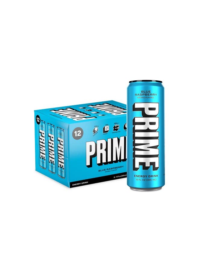 PRIME Energy BLUE RASPBERRY | Zero Sugar Energy Drink | Preworkout Energy | 200mg Caffeine with 355mg of Electrolytes and Coconut Water for Hydration| Vegan | Gluten Free |12 Fluid Ounce | 12 Pack