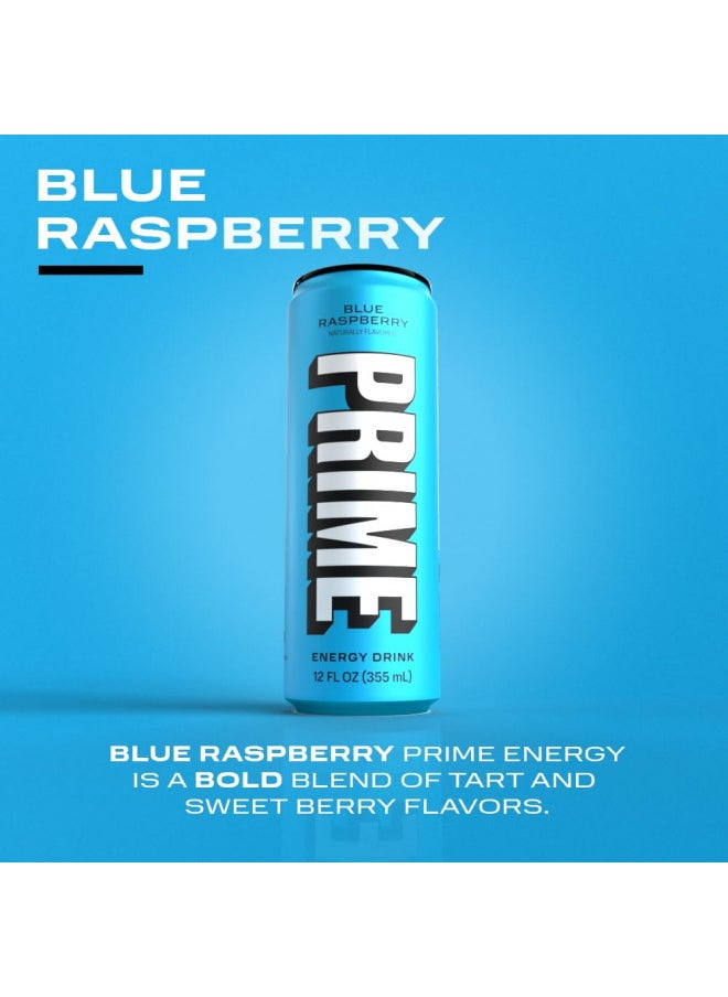 PRIME Energy BLUE RASPBERRY | Zero Sugar Energy Drink | Preworkout Energy | 200mg Caffeine with 355mg of Electrolytes and Coconut Water for Hydration| Vegan | Gluten Free |12 Fluid Ounce | 12 Pack