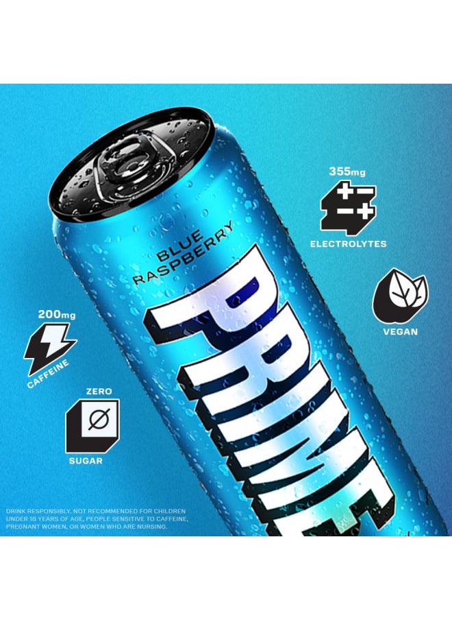 PRIME Energy BLUE RASPBERRY | Zero Sugar Energy Drink | Preworkout Energy | 200mg Caffeine with 355mg of Electrolytes and Coconut Water for Hydration| Vegan | Gluten Free |12 Fluid Ounce | 12 Pack