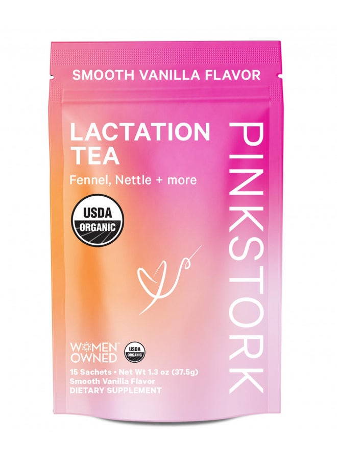 Pink Stork Lactation Support Tea: Organic Smooth Vanilla Nursing Tea for Breast Milk Supply, Fenugreek, Fennel, and Marshmallow Root, Breastfeeding Essentials, Postpartum Must Haves, 30 Cups