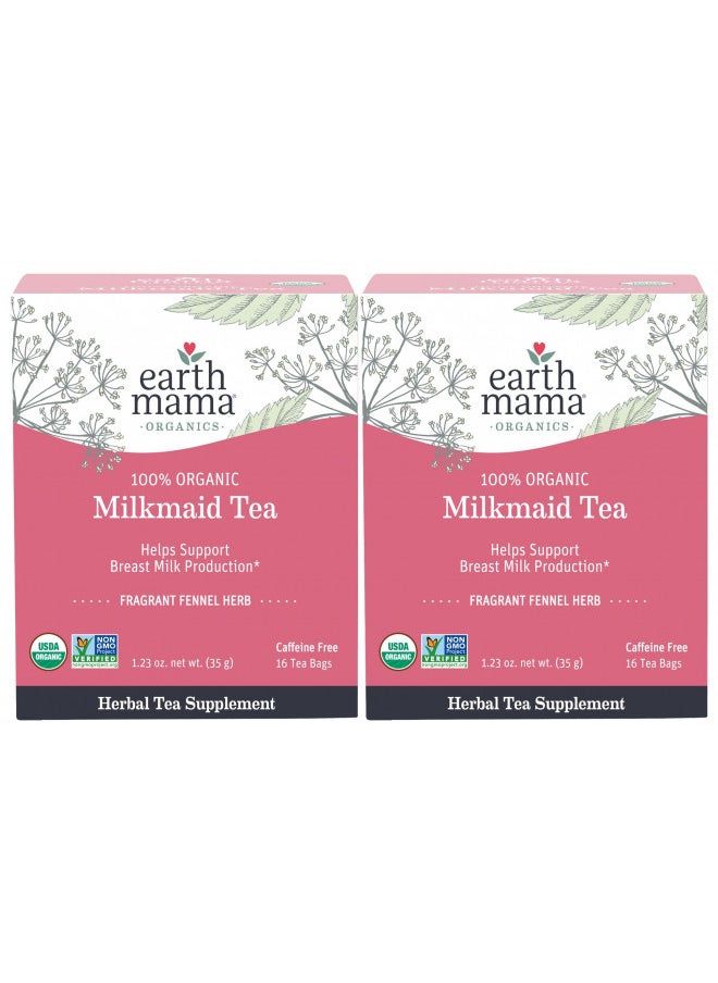 Organic Milkmaid Tea by Earth Mama | Supports Healthy Breastmilk Production and Lactation, Herbal Breastfeeding Tea Supplement, 16 Teabags per Box (2-Pack)